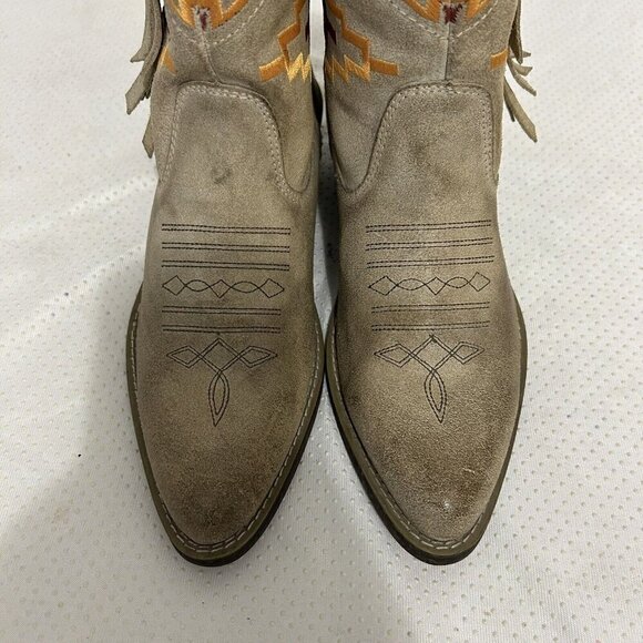 Dingo Southwest Embroidered Fringed Tan Leather Western Ankle Booties Boots Sz 6 - Picture 4 of 9